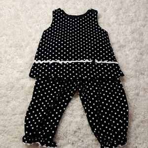 Girl 2- Piece Matching set Polka Dots Suit 100% Cotton Black/ White